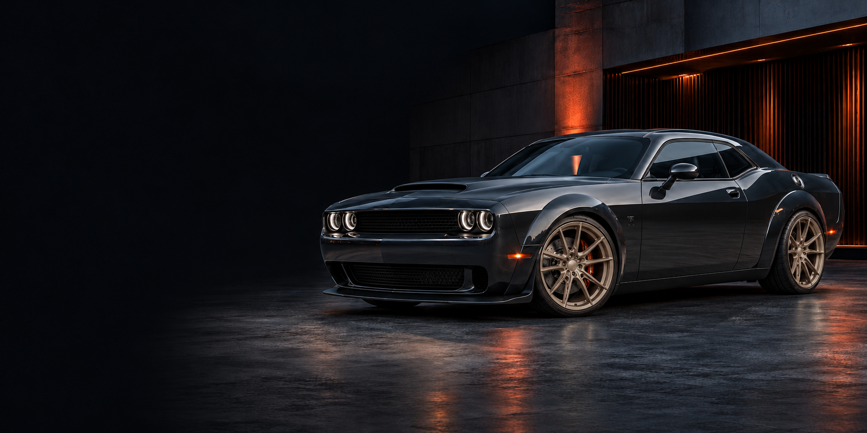 Black custom performance coupe with forged wheels in a dark studio